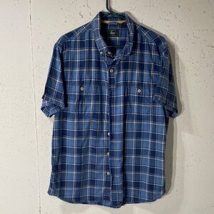 Bass Blue & White Plaid Short Sleeve Button-Down Shirt